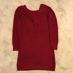 Dark Red Fitted Dress with Knot